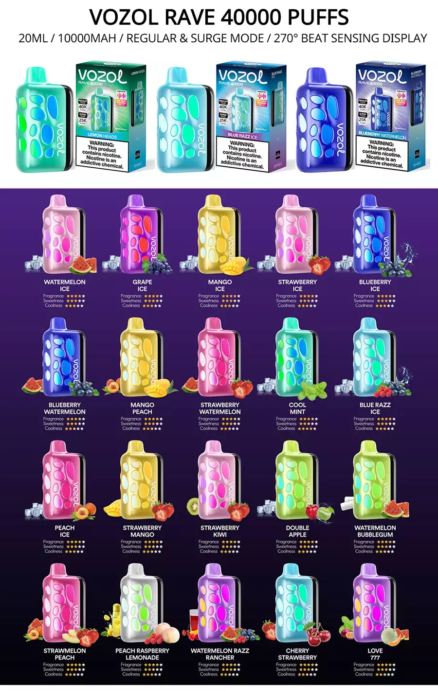 Vozol Rave 40000 Puffs flavor list