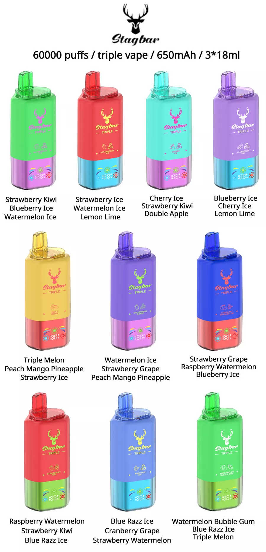 stag bar 60k puffs disposable triple vape flavor list