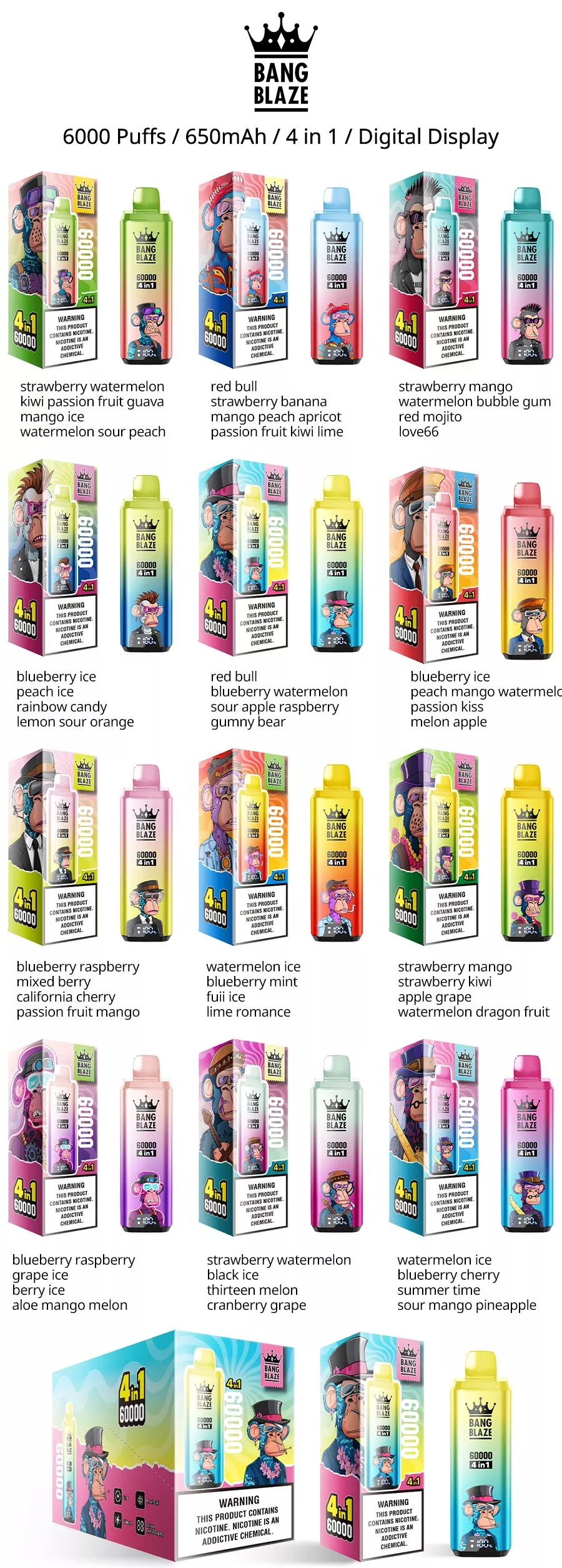 bang blaze 60k puffs 12 flavors 4 in 1 vape