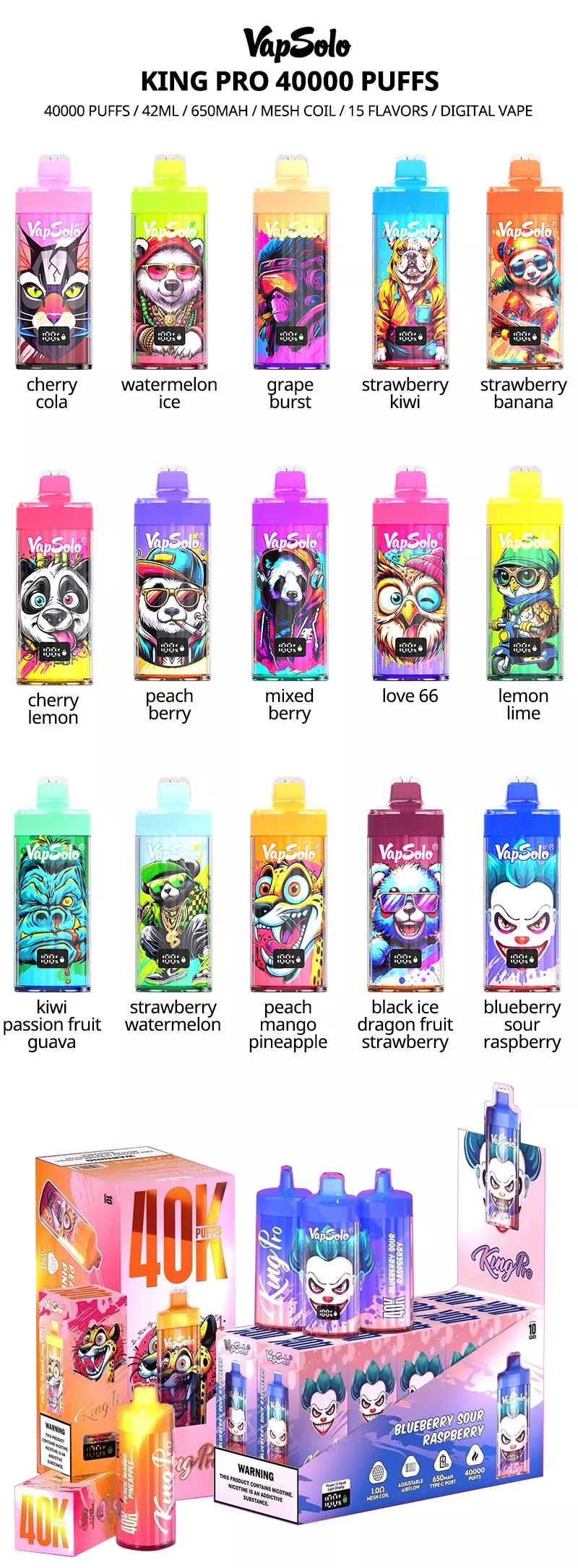 vapsolo king pro 40k 40000 puffs flavor list