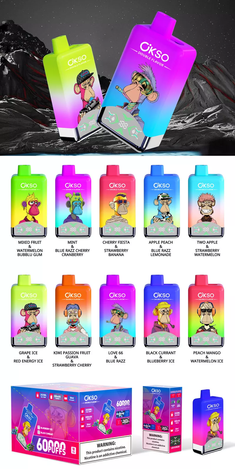 OKSO 60k puffs dual flavors 60000 puff flavors list