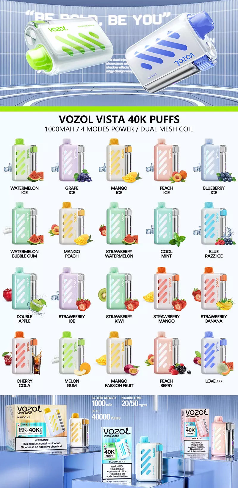 Vozol Vista 40000 Puffs 40k Vape 20 Flavors list