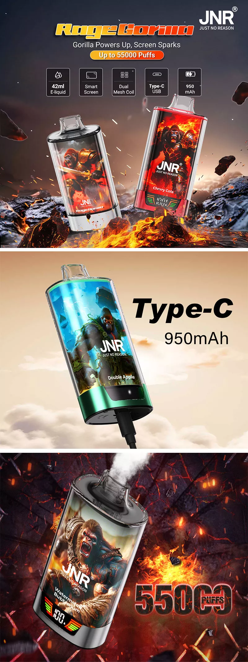 JNR RAGE gorilla 55000 puffs vape high quality