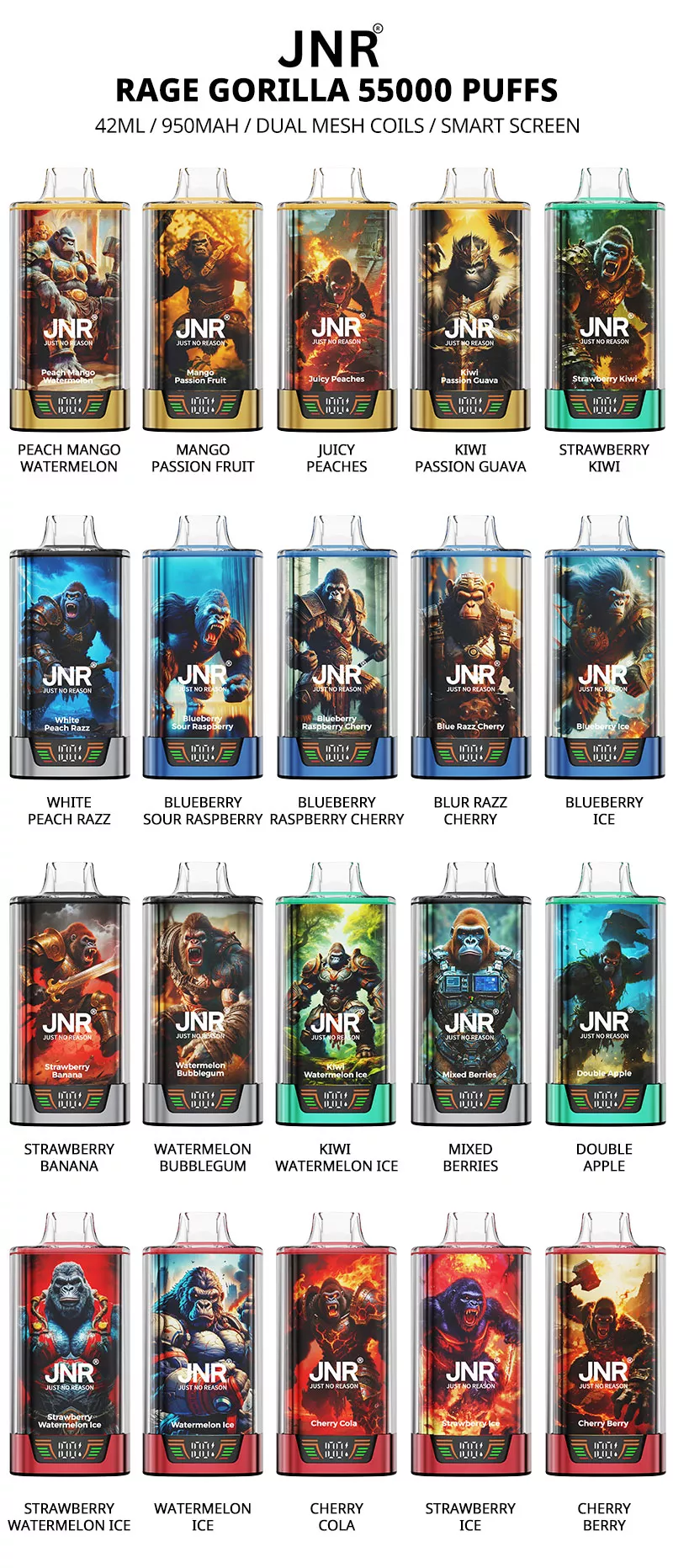 JNR RAGE gorilla 55000 puffs 20 flavor list