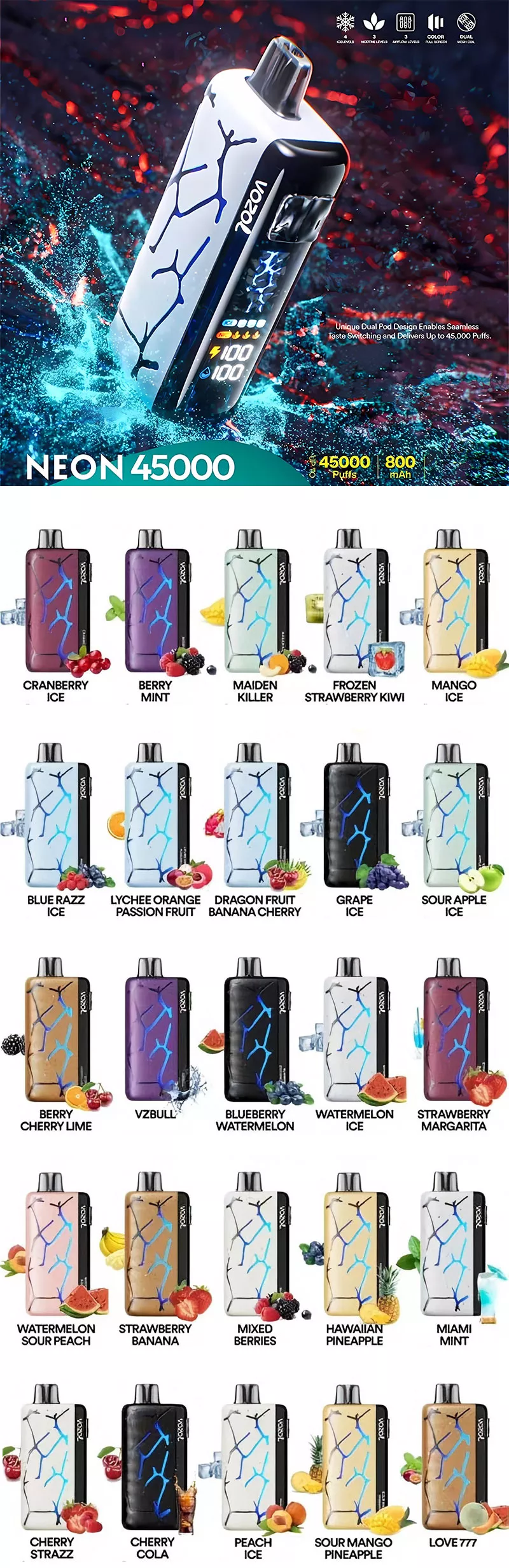 vozol neon 45k puffs 26 flavor list