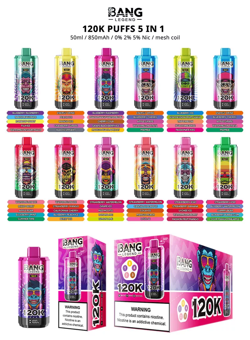 bang legend 120k puffs 12 flavor list 5 in 1 vape