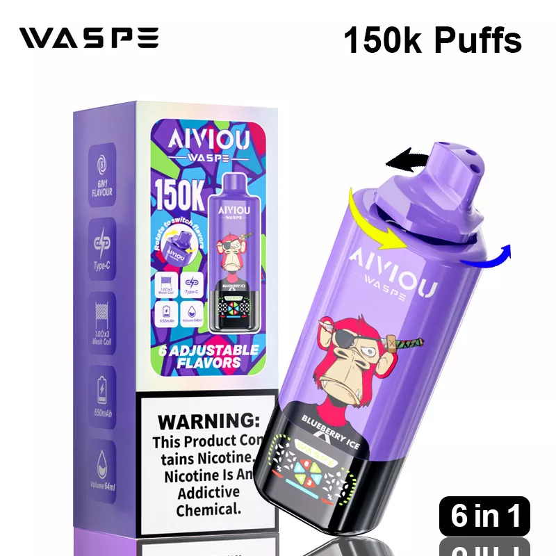 aiviou waspe 150k puffs 6 in 1 vape rechargeable