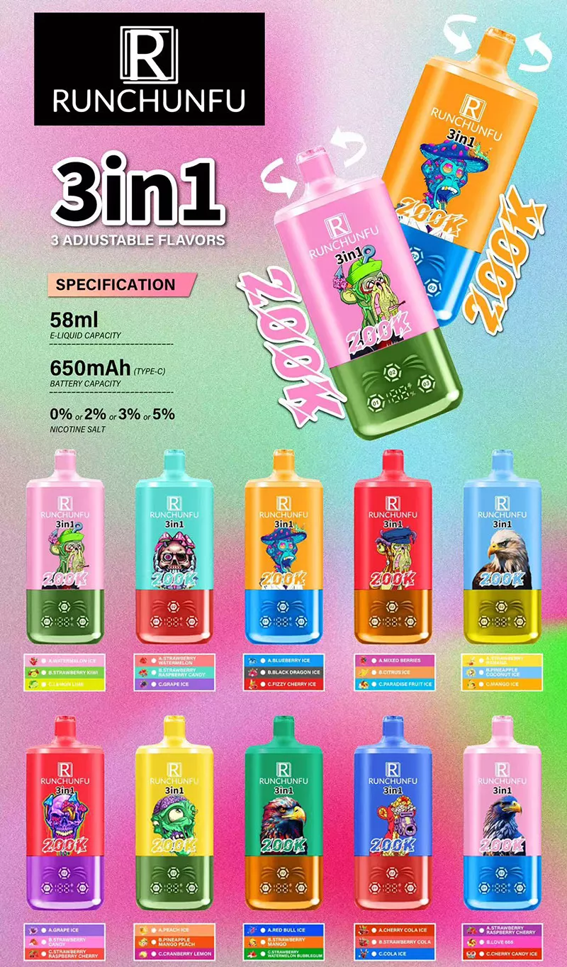 runchunfu 200k puffs 3 in 1 vape flavor list