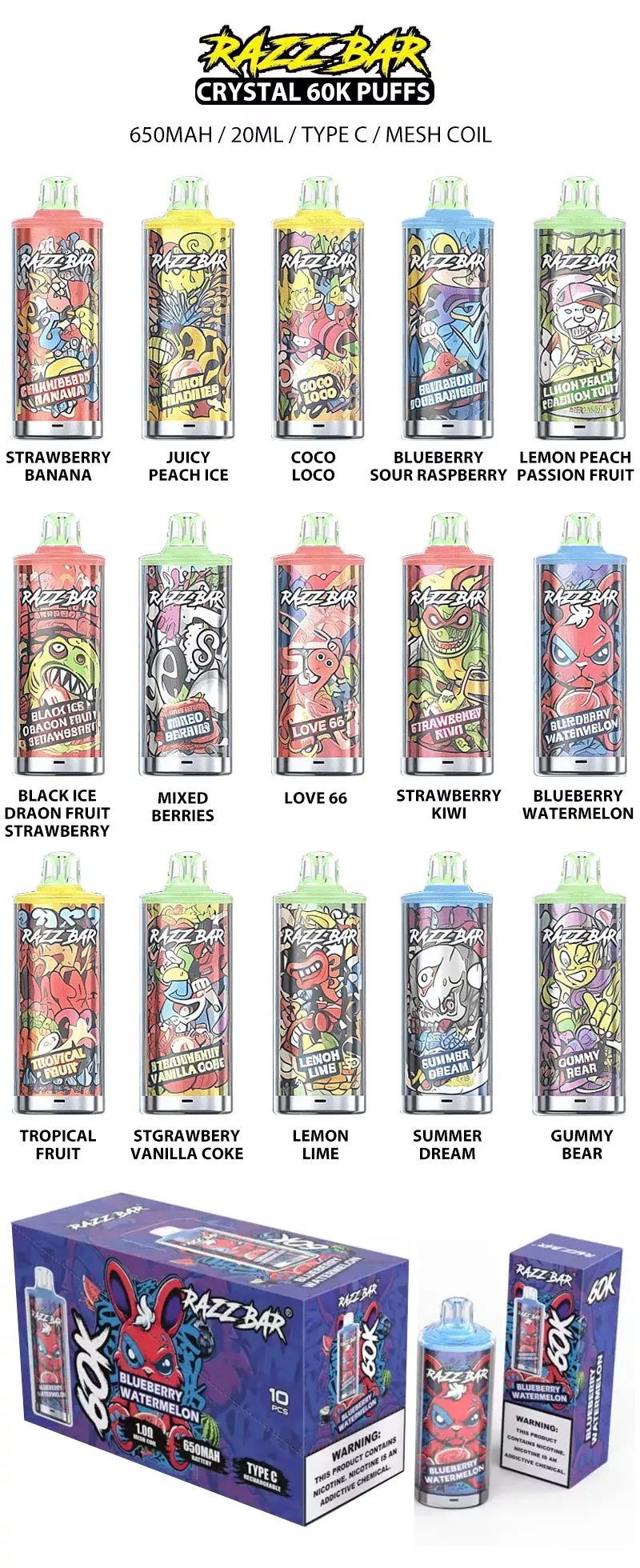 razz bar 60k puffs 60000 puff vape 16 flavors list