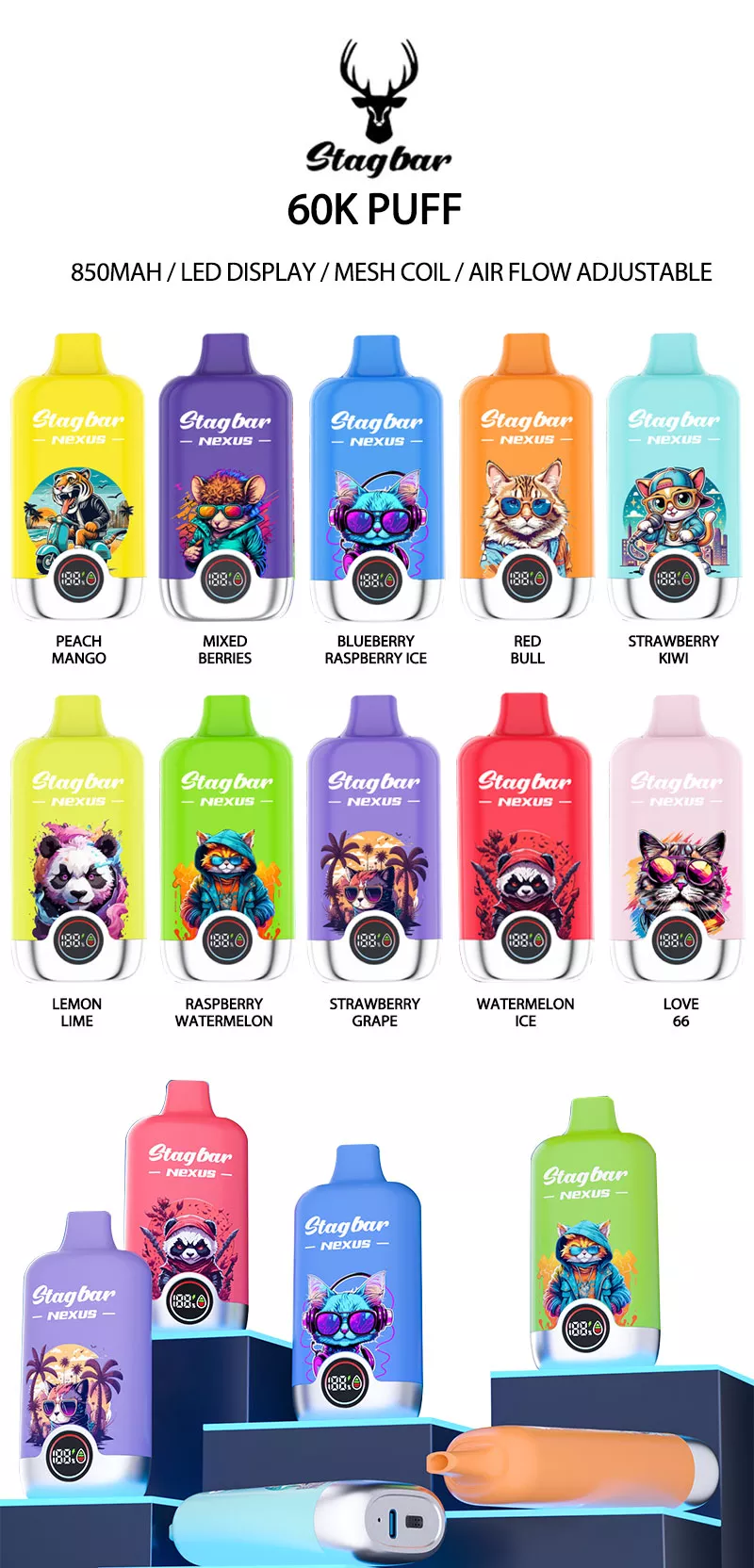 Stag Bar Nexus 60000 puffs 60k 10 Flavors list