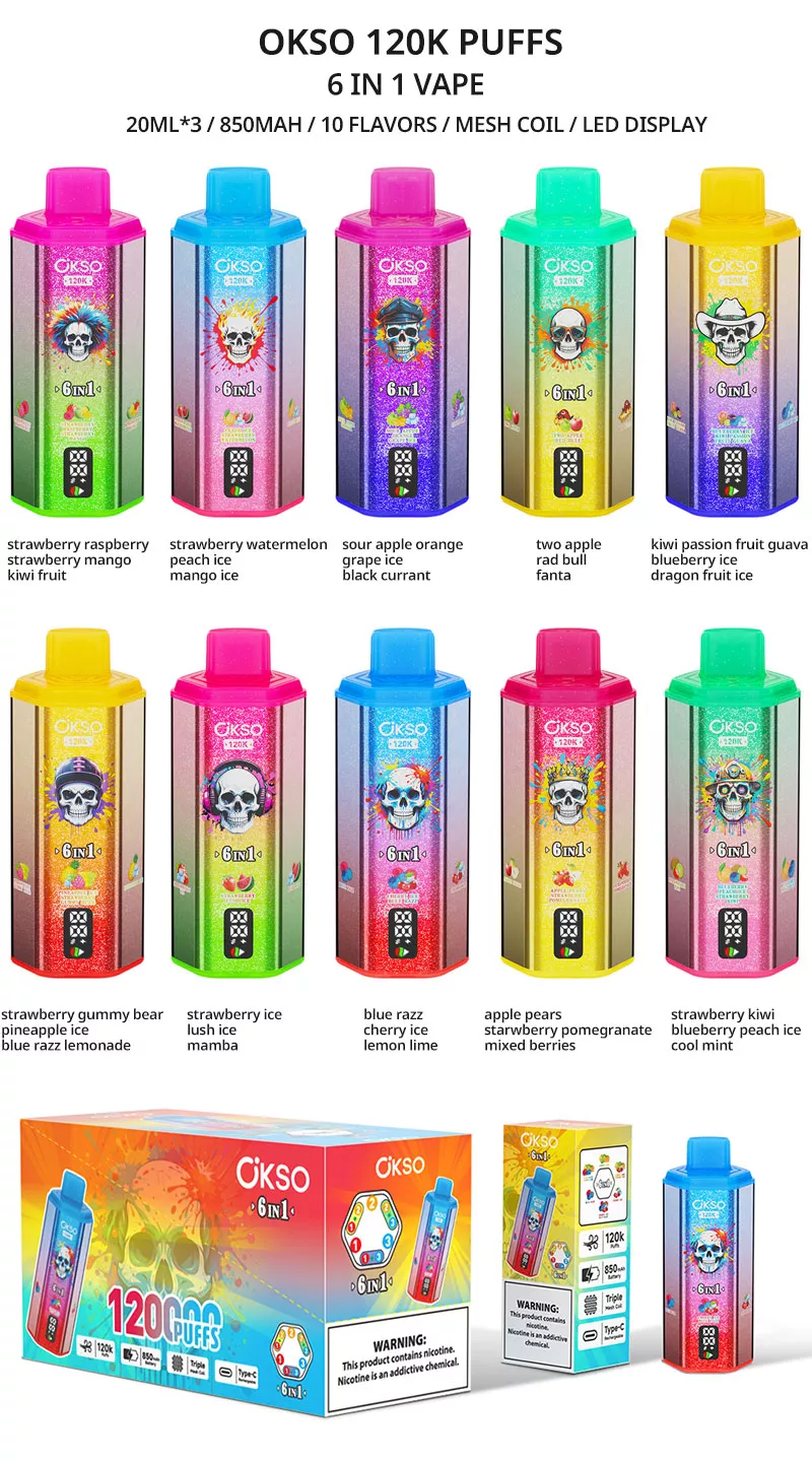 OKSO 120K PUFFS 6 IN 1 VAPE 10 FLAVORS LIST