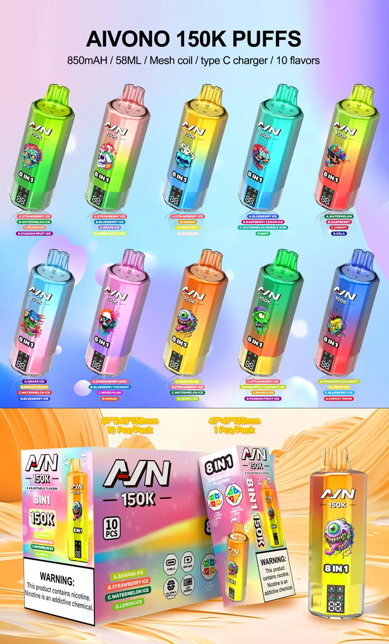 aivono 150k puffs 8 in 1 vape 10 flavors list