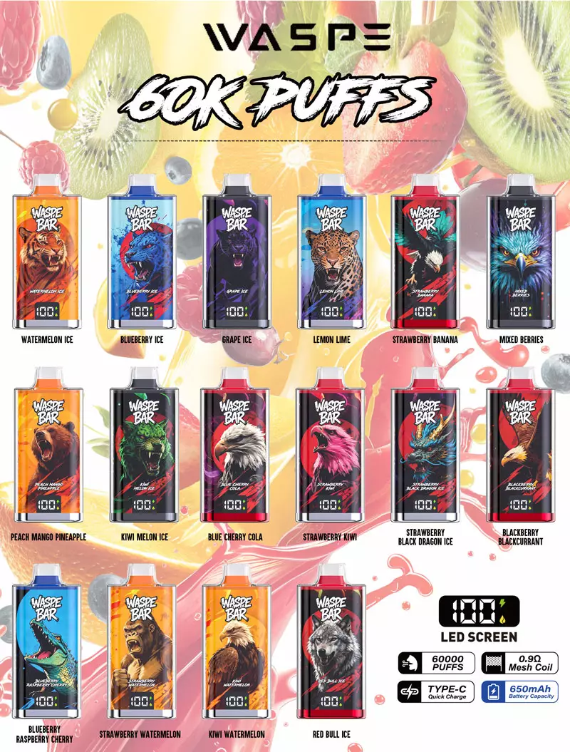 Waspe bar 60k puffs disposable vape 16 flavor list